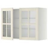 METOD Wall cabinet w shelves/2 glass drs, white/Bodbyn off-white, 80x37x60 cm