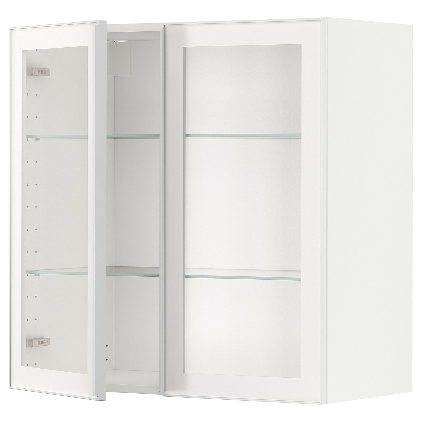 METOD wall w shelves/2 glass drs, white/Hejsta white clear