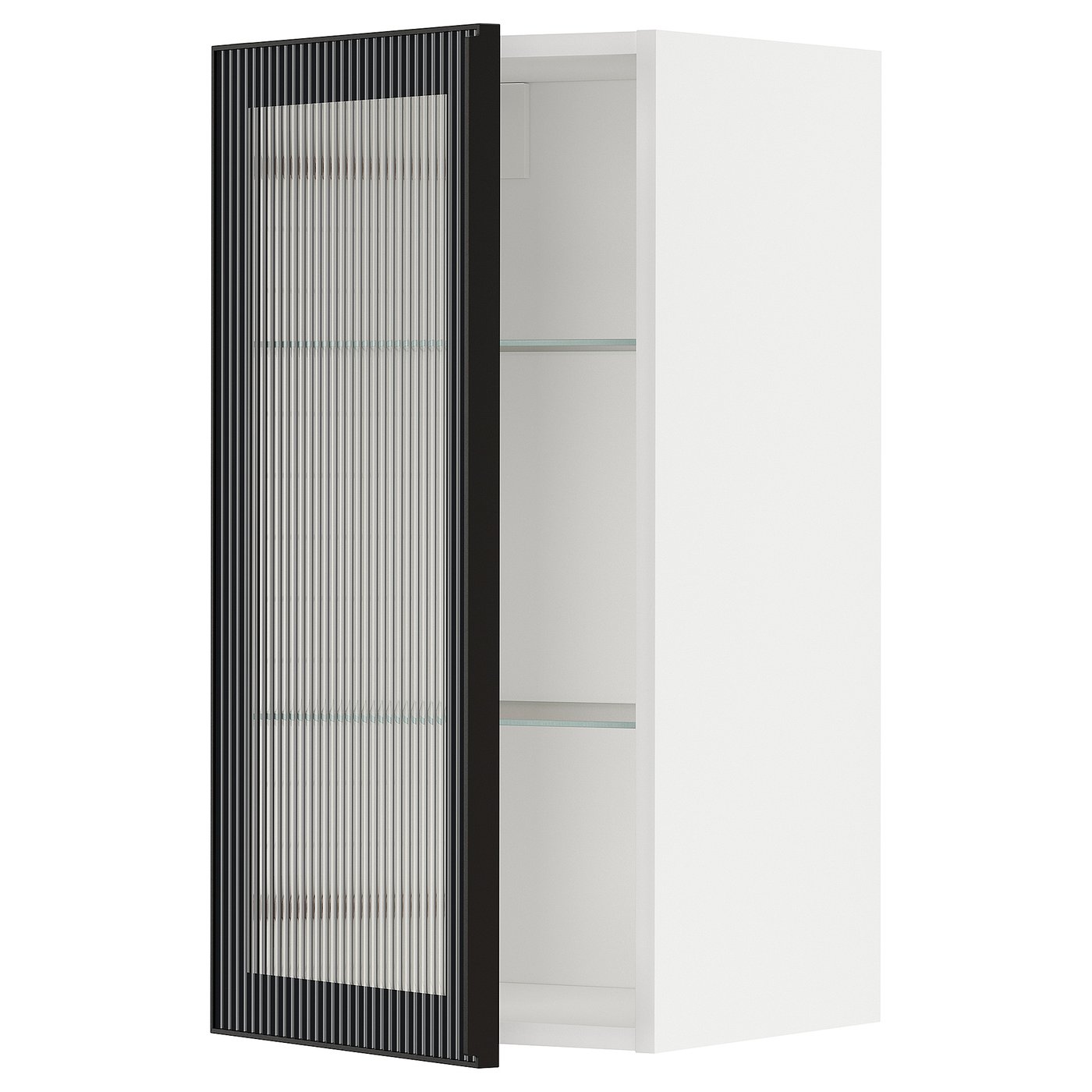 METOD wall w shelves/glass door, white/Hejsta anthracite reeded glass, 40x37x80 cm