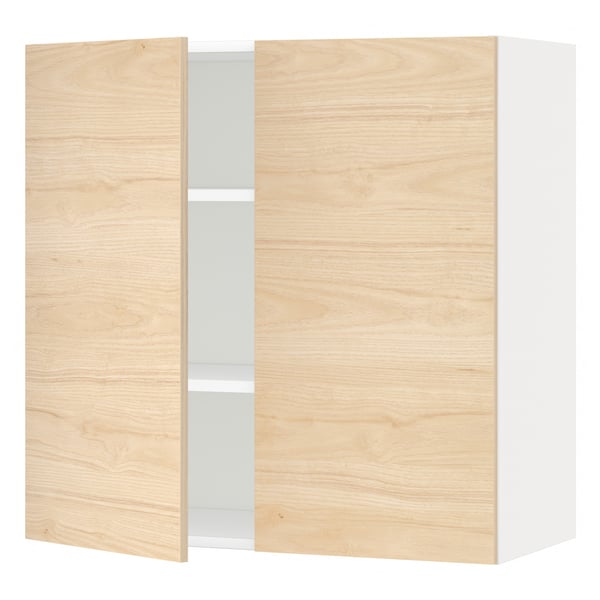 METOD Wall cabinet with shelves/2 doors, white/Askersund light ash effect, 80x37x80 cm