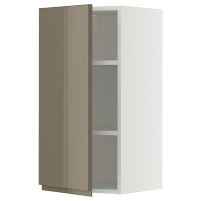 METOD Wall cabinet with shelves, white/Voxtorp high-gloss dark grey-brown, 40x37x80 cm