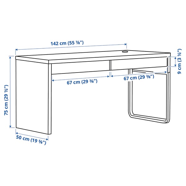 MICKE Desk, black-brown, 142x50 cm