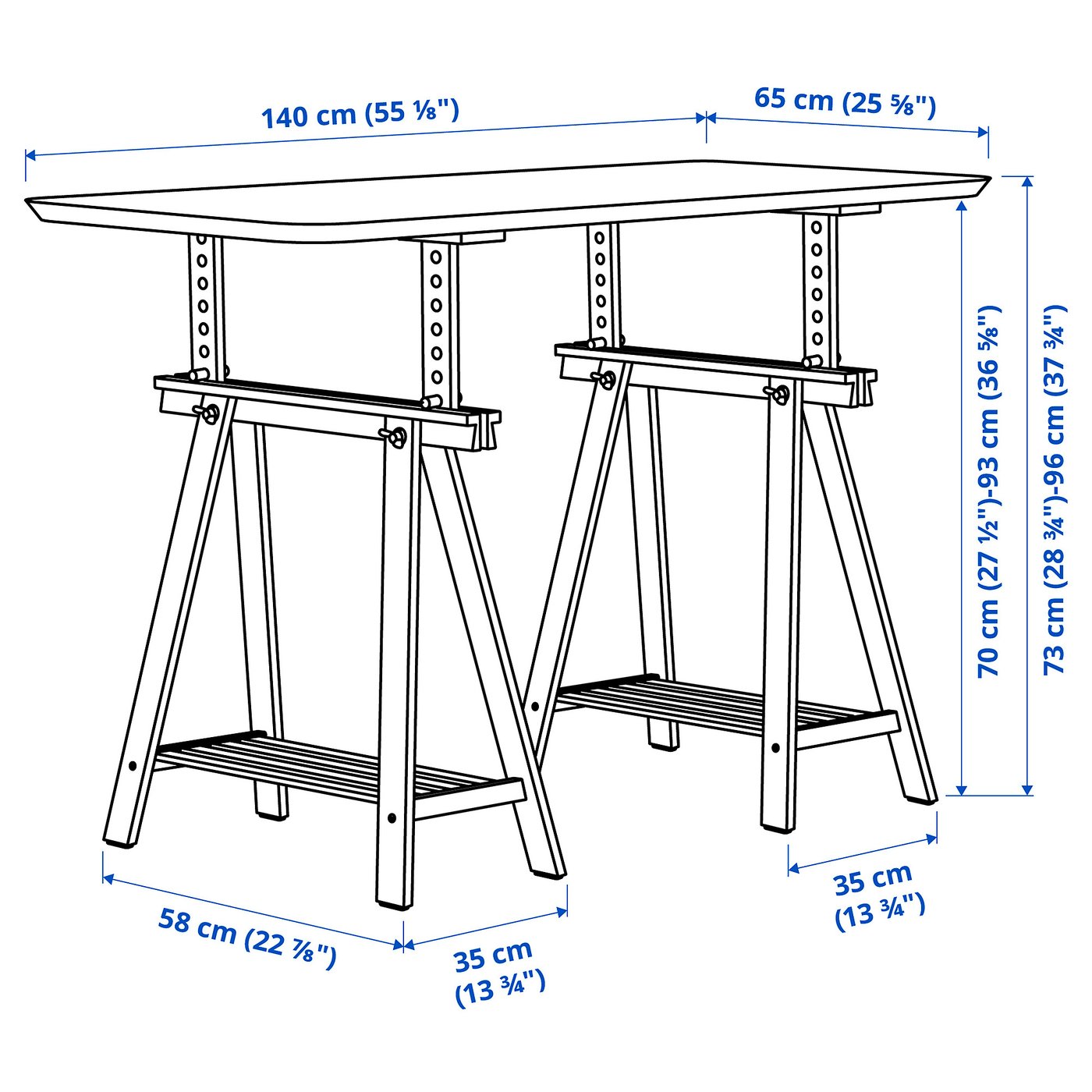 MITTBACK trestle, birch, 58x70/93 cm (227/8x271/2/365/8