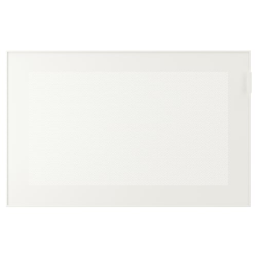 MÖRTVIKEN: sleek white metal mesh door, modern design, remote signal-friendly, sturdy aluminium frame.