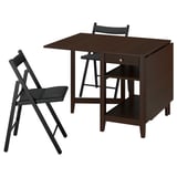 Näsinge / FRÖSVI Table and 2 chairs, gateleg table dark brown stained beech veneer/folding black/Knisa dark grey, 48/104/159x85 cm