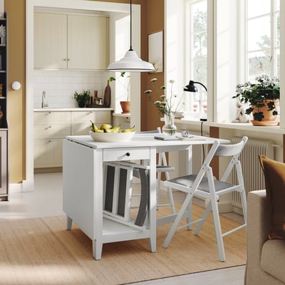 Näsinge / FRÖSVI Table and 2 chairs, gateleg table white/folding white/Knisa light grey, 48/104/159x85 cm