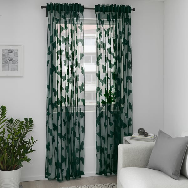 Nasselfjaril Net Curtains 1 Pair Green Ikea
