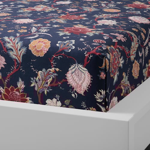 NÄSSELKLOCKA flat sheet and 2 pillowcase, dark blue/multicolour