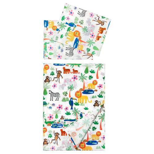 NATTHÄGER Flat sheet and 2 pillowcase, multicolour/jungle, 240x260/50x80 cm