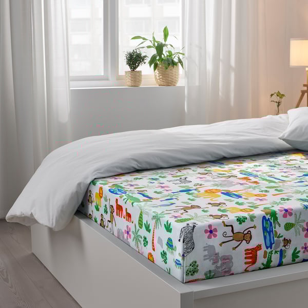 NATTHÄGER Flat sheet and 2 pillowcase, multicolour/jungle, 240x260/50x80 cm