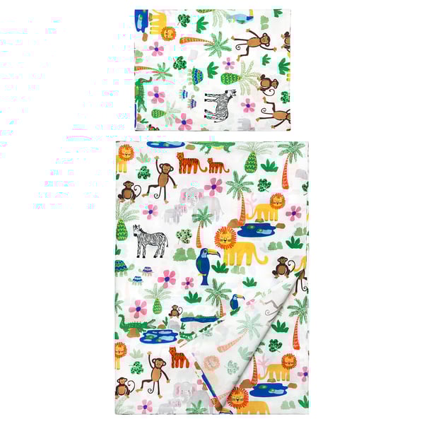 NATTHÄGER Flat sheet and pillowcase, multicolour/jungle, 150x250/50x80 cm