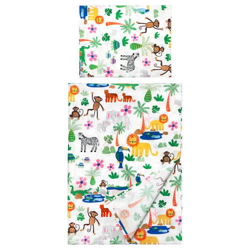 NATTHÄGER Flat sheet and pillowcase, multicolour/jungle, 150x250/50x80 cm