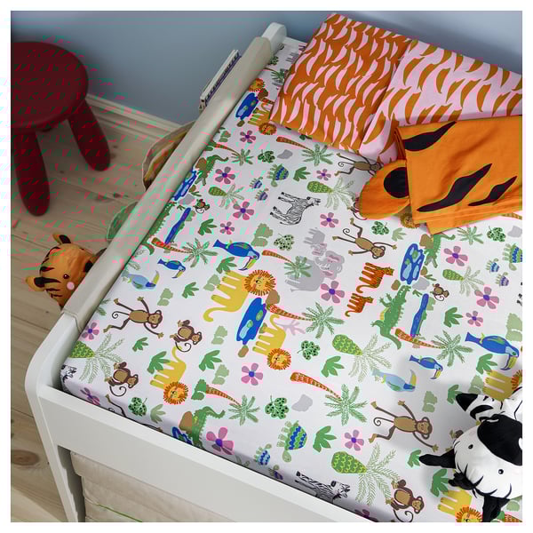 NATTHÄGER Flat sheet and pillowcase, multicolour/jungle, 150x250/50x80 cm