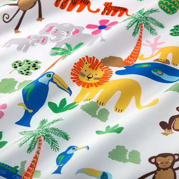 NATTHÄGER Flat sheet and pillowcase, multicolour/jungle, 150x250/50x80 cm