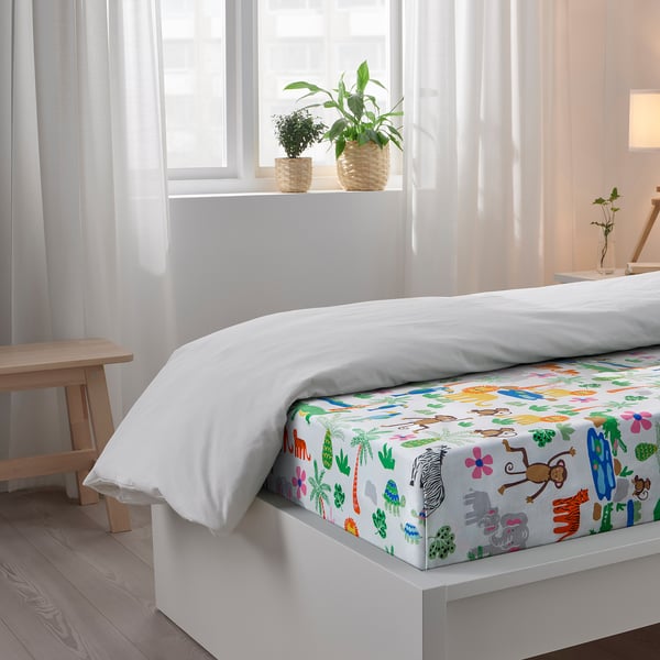 NATTHÄGER Flat sheet and pillowcase, multicolour/jungle, 150x250/50x80 cm