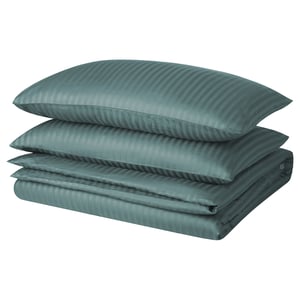 NATTJASMIN duvet set, teal, striped, rectangular with envelope pillowcases.