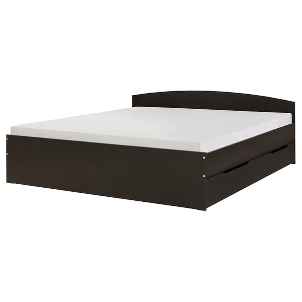 NODELAND Bed frame with 2 storage boxes, black-brown/Leirsund, 180x200 cm