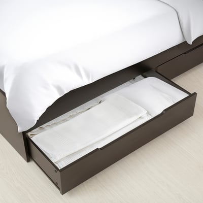NODELAND Bed frame with 2 storage boxes, black-brown/Lönset, 160x200 cm
