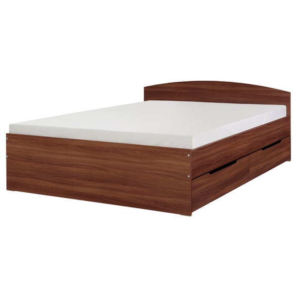 NODELAND Bed frame with 2 storage boxes, medium brown/Leirsund, 160x200 cm