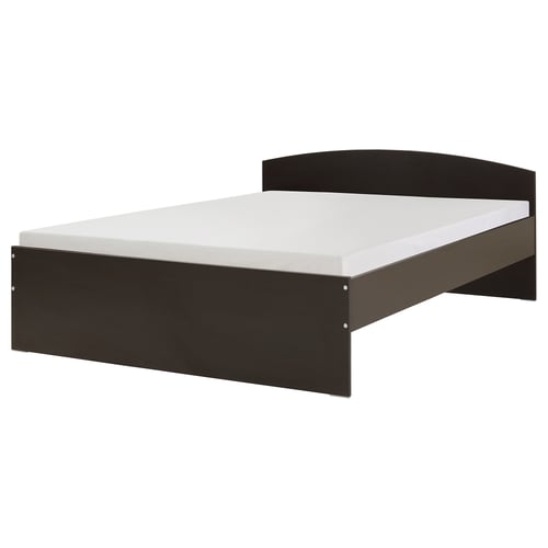 A sleek black NODELAND bed frame with a curved headboard, abs plastic and particleboard construction, and adjustable bed sides.