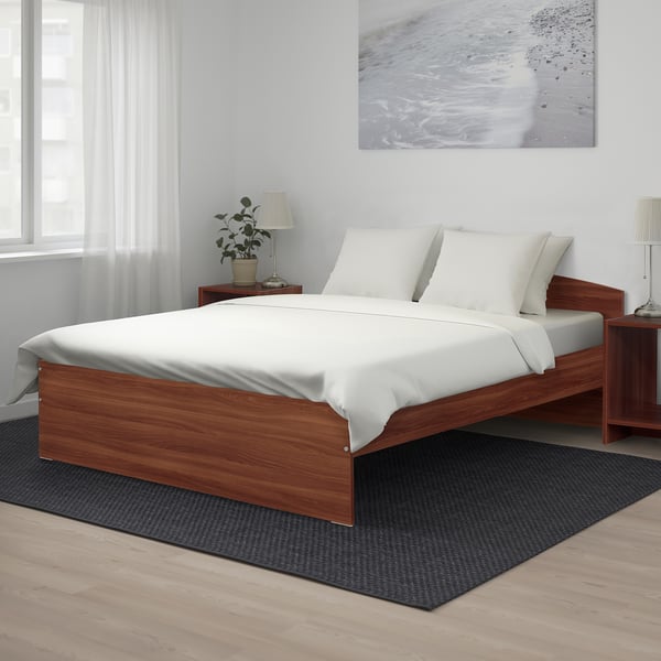 NODELAND Bed frame with headboard, medium brown, 160x200 cm