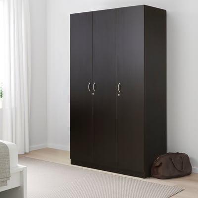 NODELAND Wardrobe with 3 doors, black-brown, 120x52x202 cm