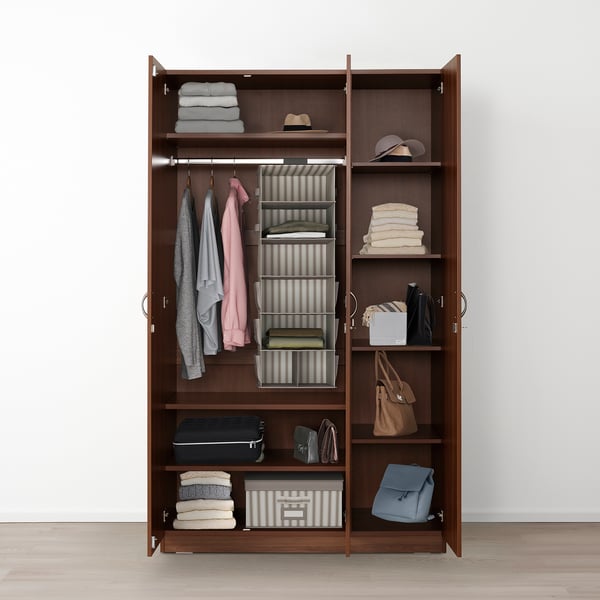 NODELAND Wardrobe with 3 doors, medium brown, 120x52x202 cm