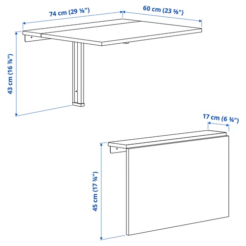 NORBERG Wall-mounted drop-leaf table, white, 74x60 cm