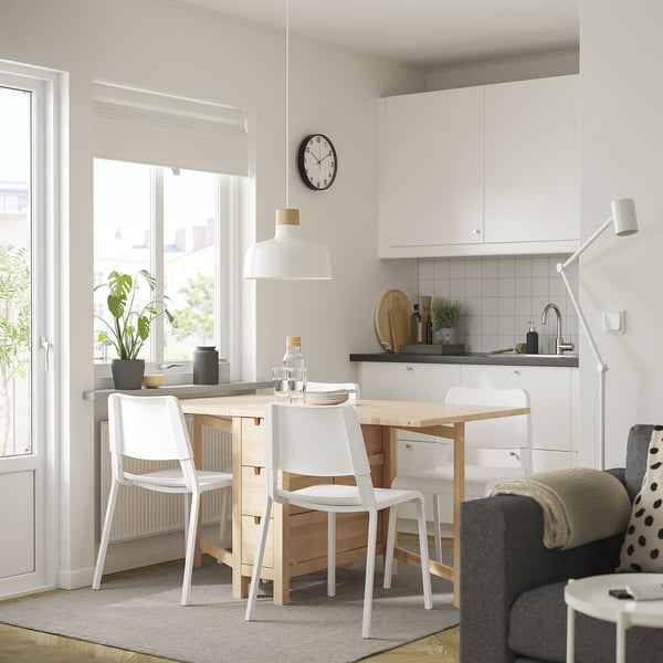 NORDEN / TEODORES table and 4 chairs, birch/white, 26/89/152 cm 
