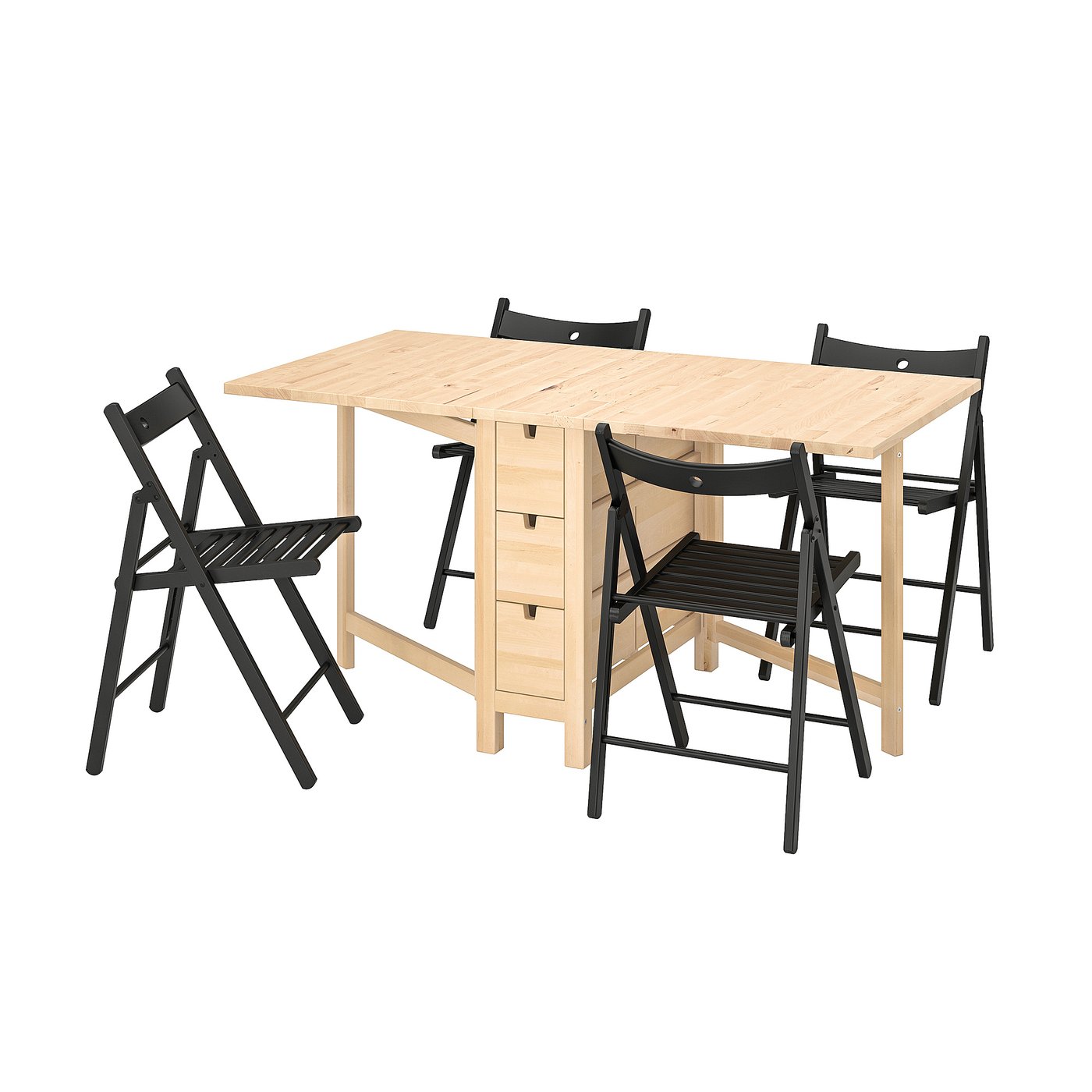 NORDEN / TERJE Table and 4 chairs, foldable birch/black, 26/89/152