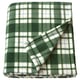 Green and white chequered blanket, rectangular, folded, made of recycled polyester.