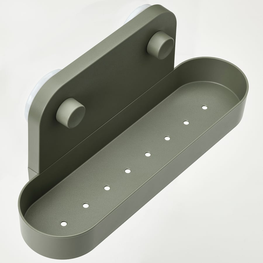 ÖBONÄS wall shelf with suction cup, greygreen, 28 cm (11") IKEA