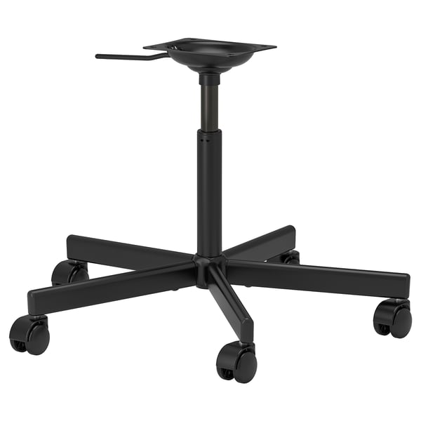 Black office chair base with five arms and wheels.