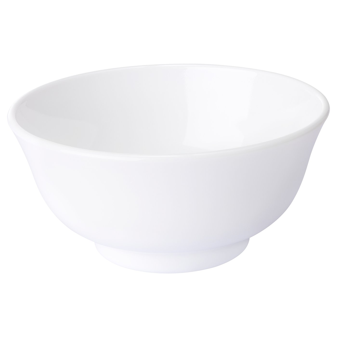 This image shows a single, white, round, and smooth-edged bowl made of tempered glass, designed for elegant dining.