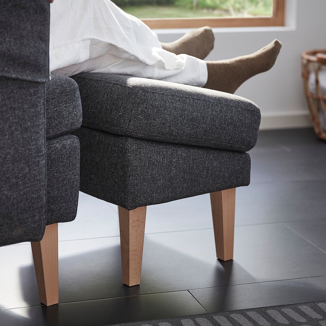OMTÄNKSAM Footstool, slanted Gunnared dark grey IKEA