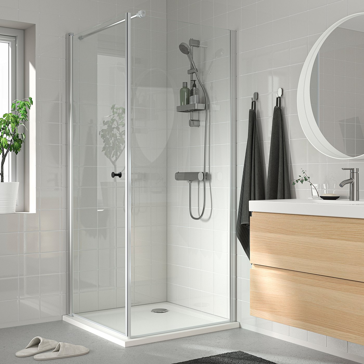 OPPEJEN shower door, glass, 84x202 cm (33x79 ½