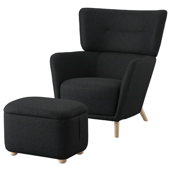 OSKARSHAMN wing chair with footstool, Gunnared black/grey IKEA