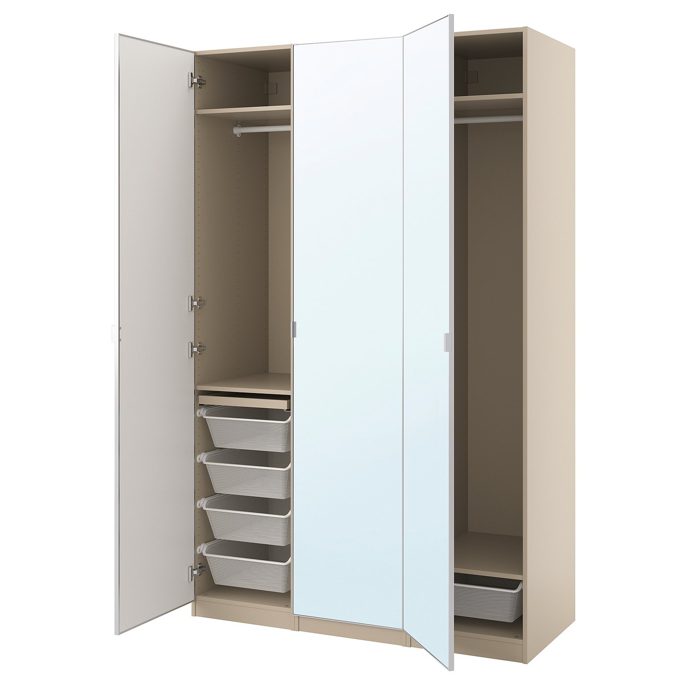 PAX / ÅHEIM Wardrobe combination, grey-beige/mirror glass, 150x60x236 cm (59x23 5/8x93 1/8 ")
