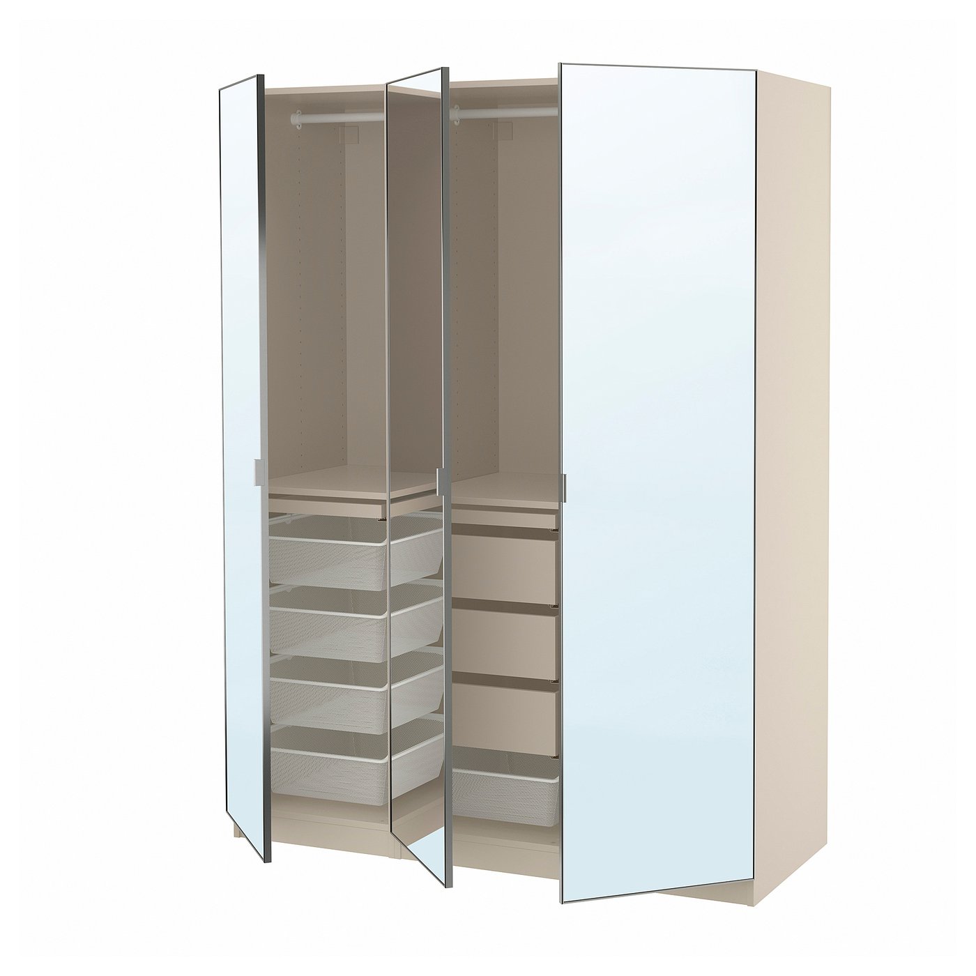 PAX / ÅHEIM Wardrobe combination, grey-beige/mirror glass, 150x60x201 cm (59x23 5/8x79 1/4 ")