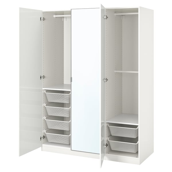 PAX / FARDAL/ÅHEIM Wardrobe combination, white/high-gloss/white mirror glass, 150x60x201 cm