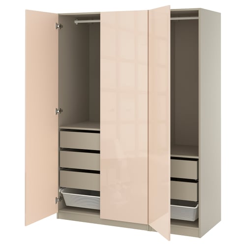 Open wardrobe, PAX, beige, wood, rectangular, minimalist.