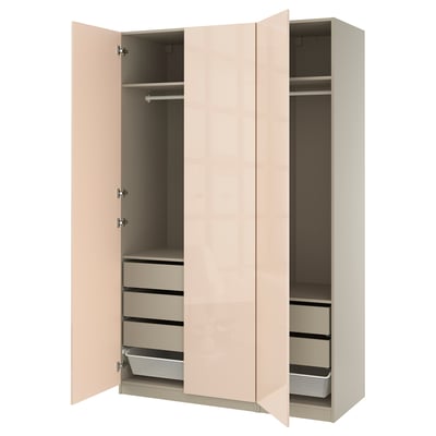 PAX / FARDAL Wardrobe combination, grey-beige/high-gloss light orange, 150x60x236 cm