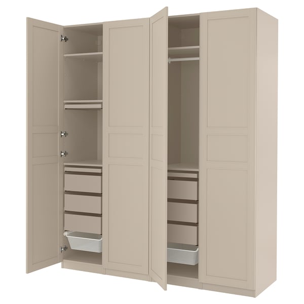 PAX / FLISBERGET Wardrobe combination, grey-beige/light beige, 200x60x236 cm
