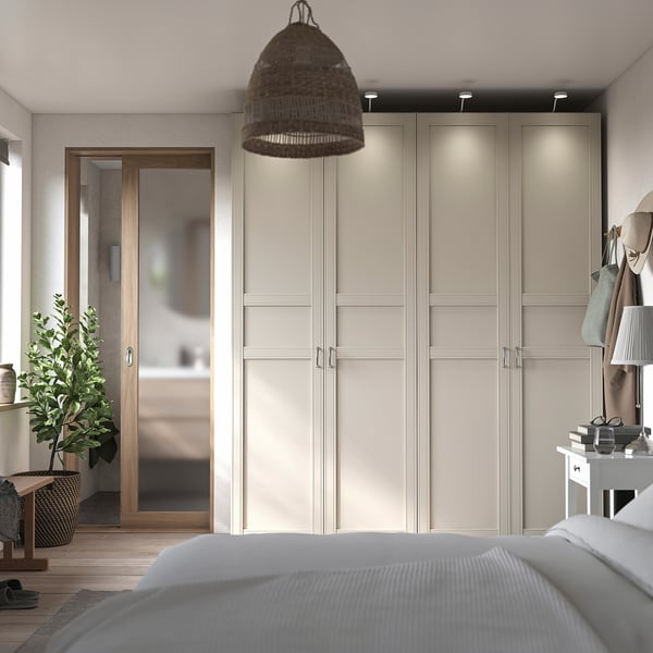 PAX / FLISBERGET Wardrobe combination, grey-beige/light beige, 200x60x236 cm