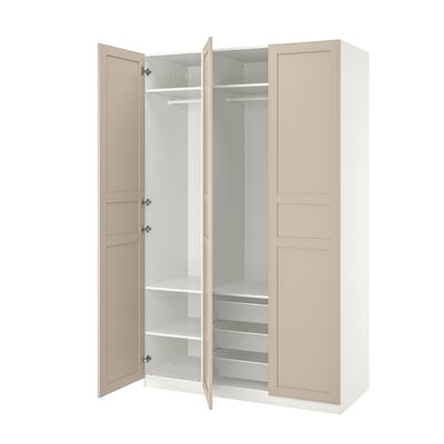 PAX / FLISBERGET Wardrobe combination, white/light beige, 150x60x236 cm