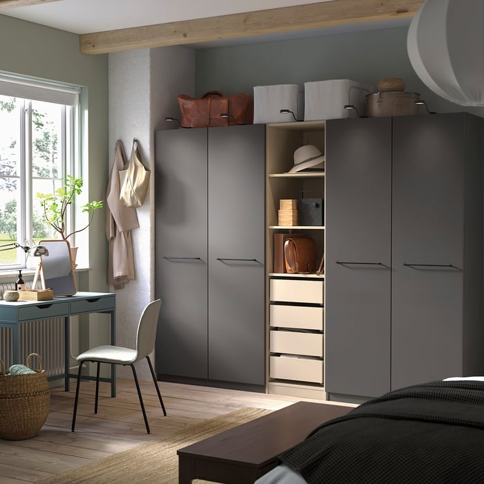 PAX / FORSAND Wardrobe combination, dark grey beige/dark grey