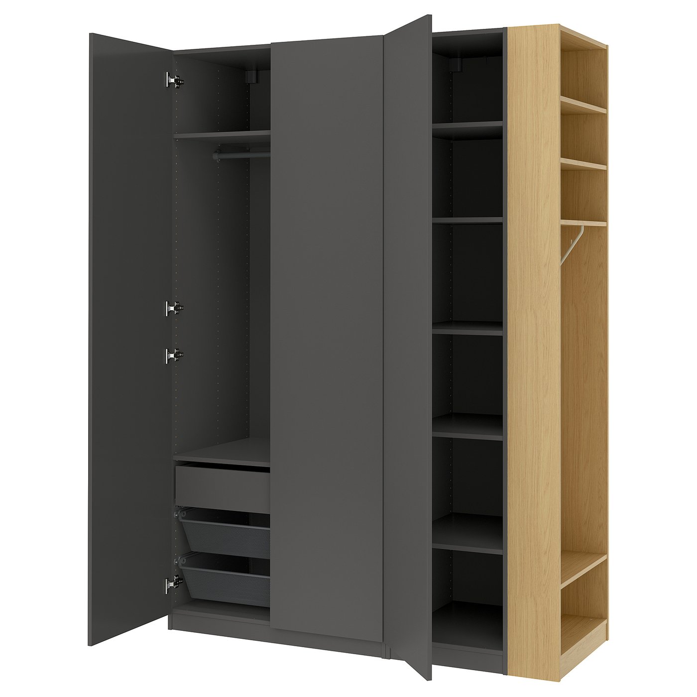 PAX / FORSAND Wardrobe combination, dark grey dark grey/oak effect, 170x60x236 cm (66 7/8x23 5/8x93 1/8 ")