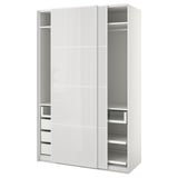 PAX / HOKKSUND Wardrobe combination, white/high-gloss light grey, 150x66x236 cm