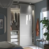 PAX / HOKKSUND Wardrobe combination, white/high-gloss light grey, 150x66x236 cm