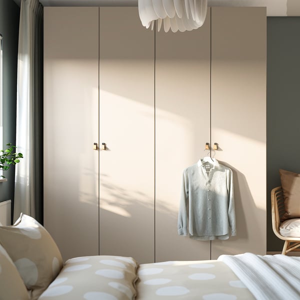 PAX / REINSVOLL Wardrobe combination, white/grey-beige, 200x60x236 cm